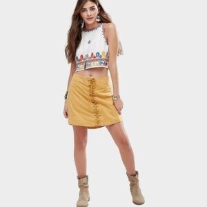 Free People Mustard Lace-Up Mini Skirt